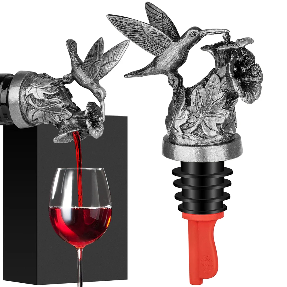 Zinc Alloy Wine Pourer Bottle Stopper Hummingbird Flower Decor Bar Tools Wedding Party Drinks Wine Aerators Kitchen Accessories