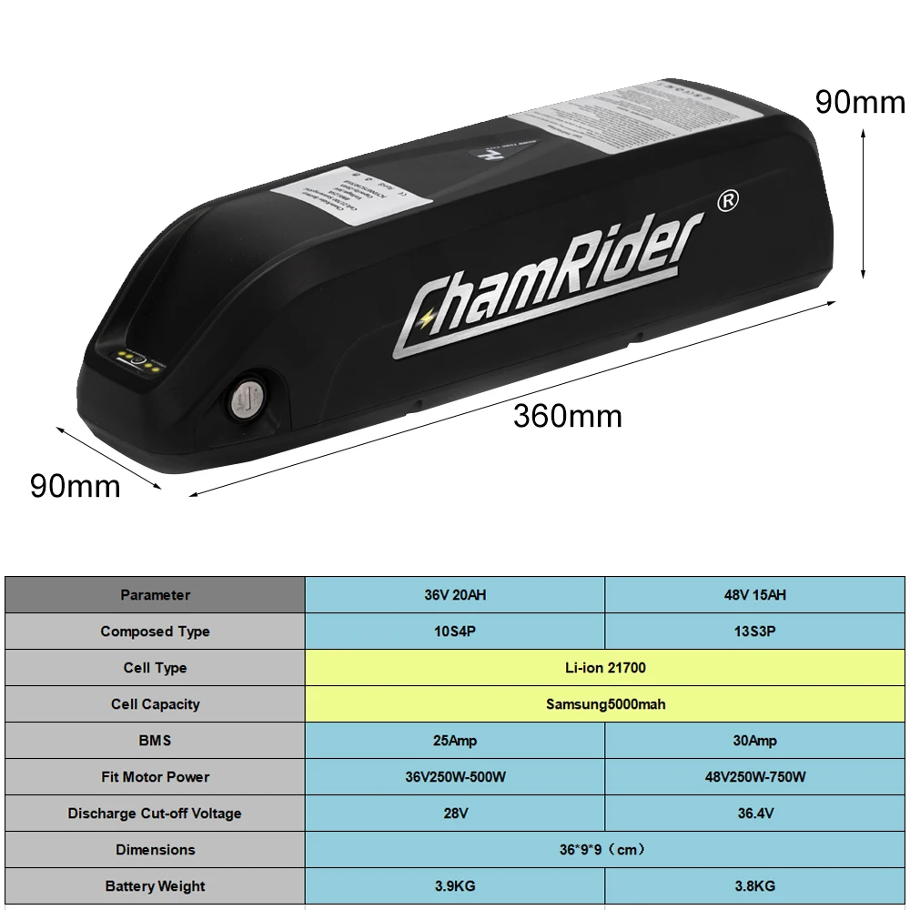 Electric Bike Battery Hailong 1 ChamRider Battery for 48V 15AH Battery 250W 350W 500W Lithium Bicycle battery