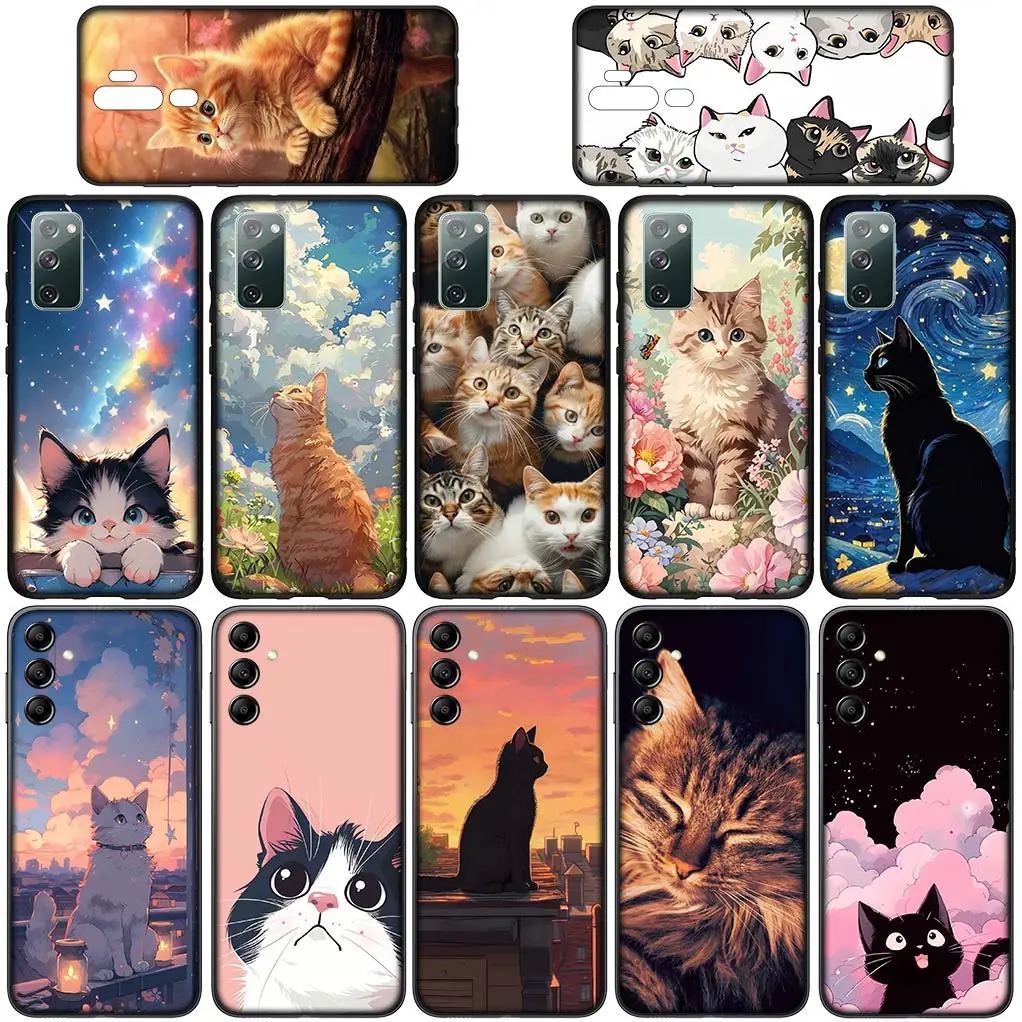 Comics Meow Kitten Cat TPU Case for Samsung Galaxy S24 S23 Fe Ultra Plus A05 A55 A35 A24 A25 A15 M55 Phone Cover Flexible Casing