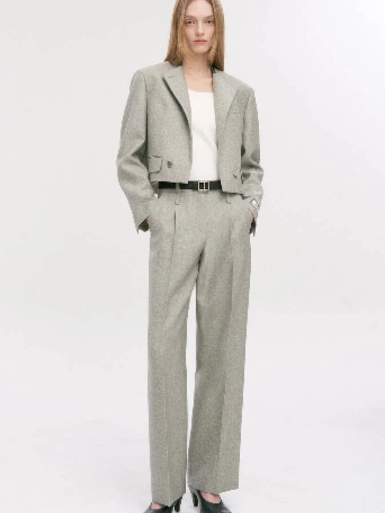 

Модный женский комплект: укороченный костюм с широкими брюками на высокой талии в корейском стиле, элегантный, для сухой чистки, летняя новинка