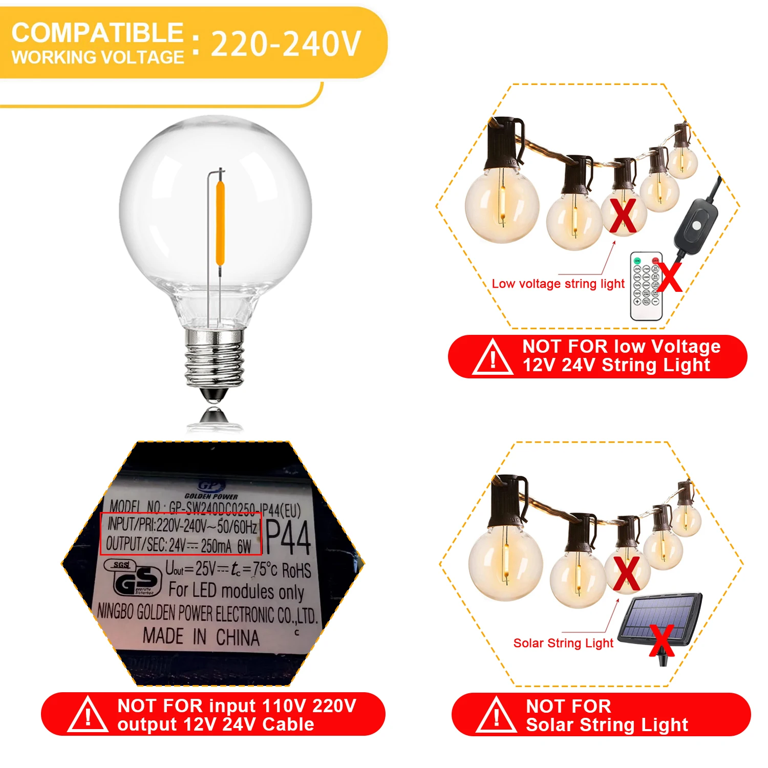 50Pcs G40 1W PET Shatterproof Light Bulb E12 110V 220V Dimmable Waterproof Plastic Led Globe Outdoor String Light Replace Bulbs