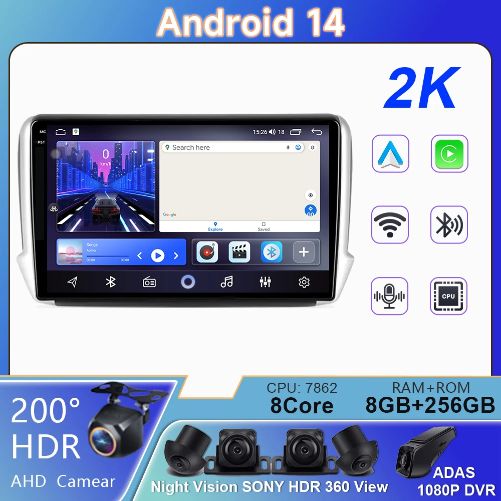 

For Peugeot 2008 1 2013 - 2020 Car Radio Multimedia Video Player Navigation GPS Stereo Carplay Android Auto 10 No 2din 2 din DVD