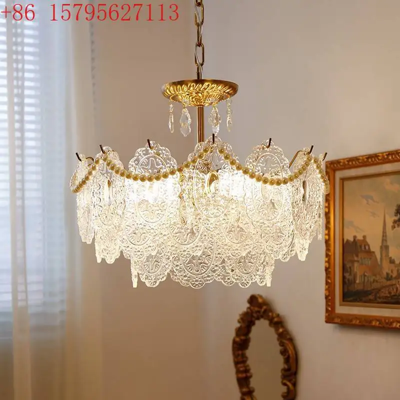 

French shell pearl feather chandelier, vintage American dining room bedroom living room crystal chandelier