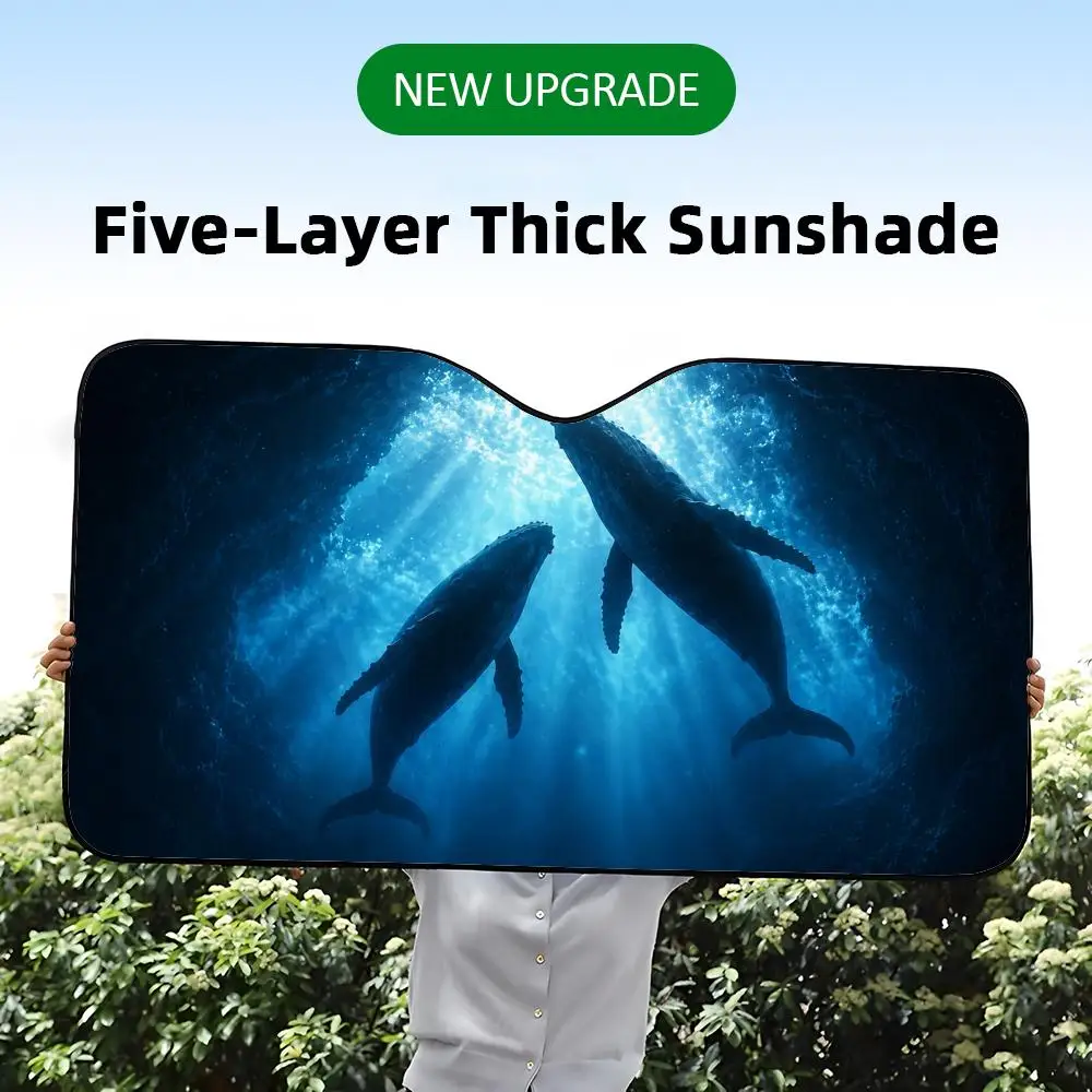 

Mystic Whale Ocean Sun Visor Foil Windshield Sunshades UV Protector & Heat Shield Car Front Window Foldable