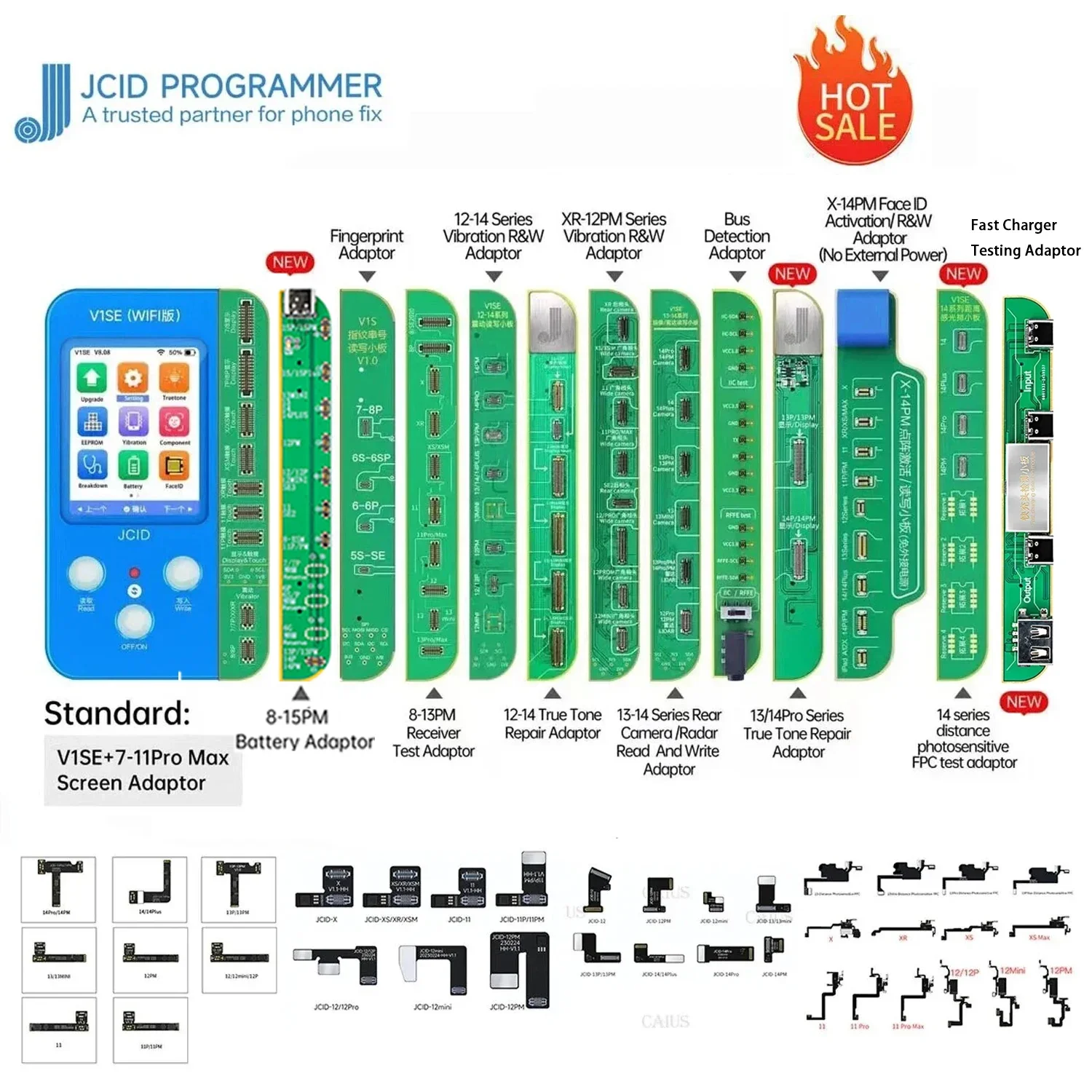 JCID JC V1s V1SE Programmer Ture Tone Repair for Phone 7 7P 8 8P X XR XS XSMAX 11 PM 12 13 14 15 Battery Fingerprint SN Reader