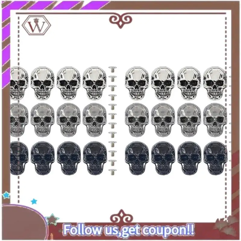 

A95D-24Pcs 3Colors Alloy Skull Stud Rivet Skull Conchos Screw Back Leather Crafting Skull For Punk DIY Craft Decoration