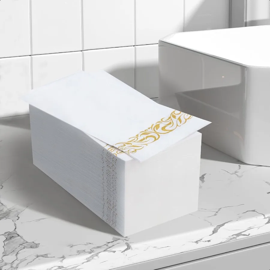 Confezione da 200 tovaglioli di carta Tovaglioli da tavola a 3 strati con finiture dorate per gli ospiti Asciugamani di carta da bagno morbidi e assorbenti, perfetti per