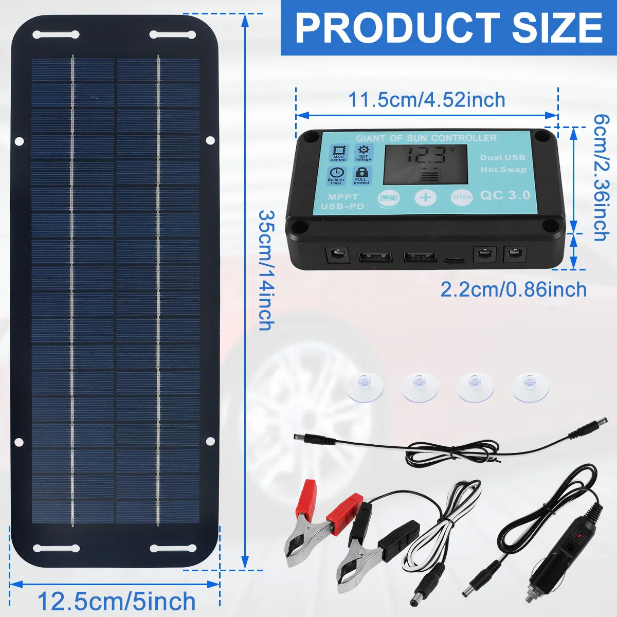 Solar Panel Kit 12V 30W IP65 Waterproof Solar Trickle Charger Portable Monocrystalline Solar Powered Battery Charger with