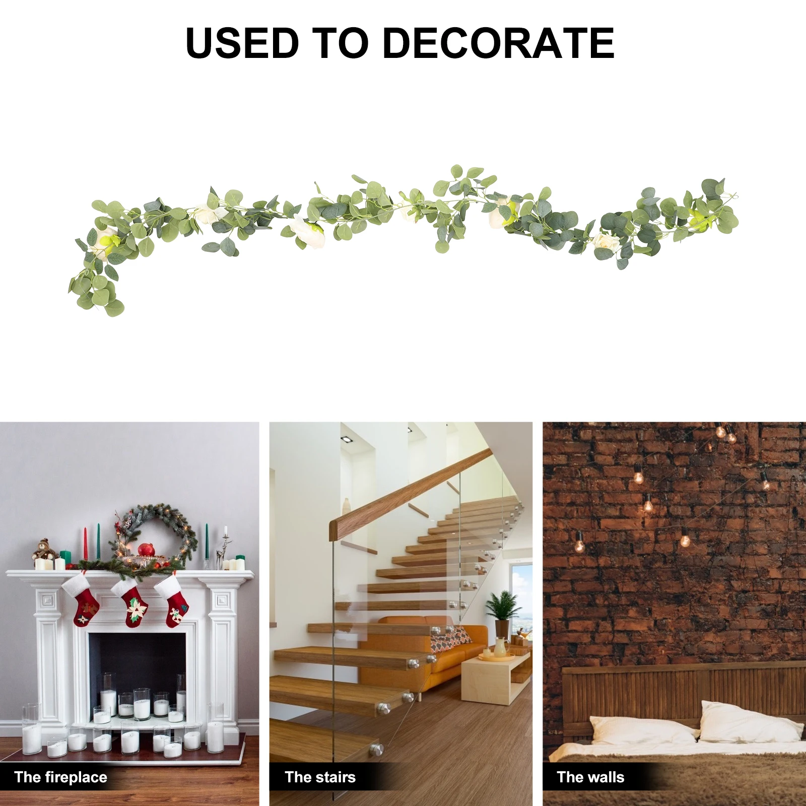 

Fake Eucalyptus Rose Vine Artificial Floral Garland Simulation Plant Vine For Valentine'S Day Wall Mantel Stair Hanging