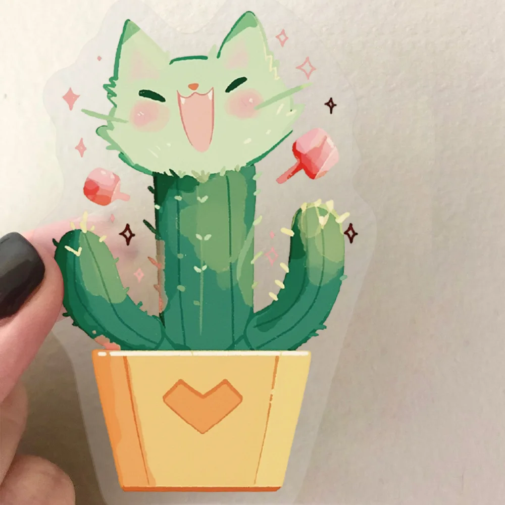 50 قطعة ملصقات الكرتون الصبار لطيف القط الكتابة على الجدران بوعاء النبات الديكور شفافة DIY بها بنفسك اللعب الثلاجة المحمول الغيتار سيارة الدراجة صائق
