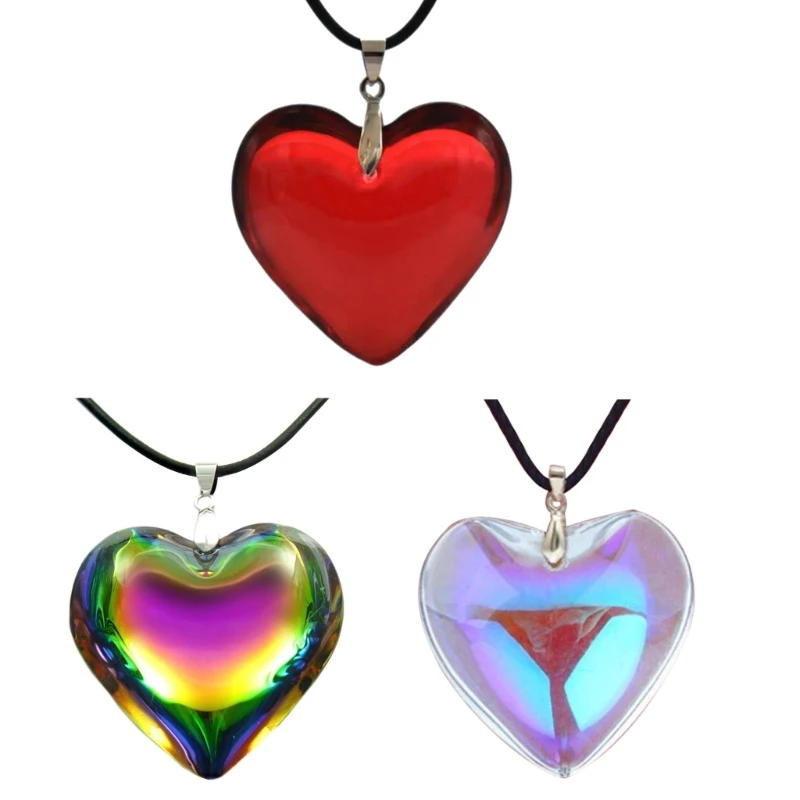 Y1UB ze szkła kryształowego naszyjnik kształcie serca modny wisiorek naszyjnik kolorowa biżuteria świąteczna