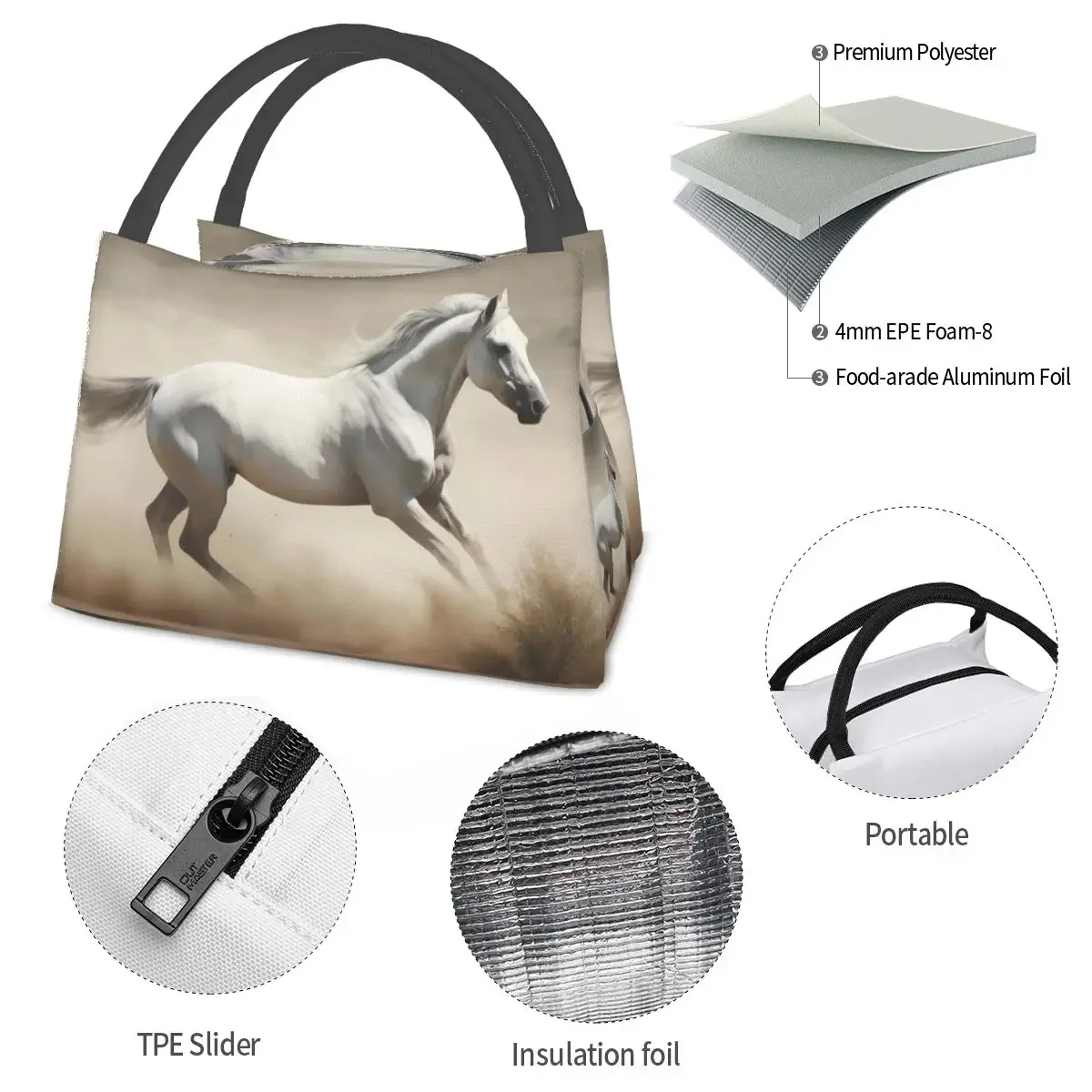 Horse Galloping In The Desert Illustration Insulated Lunch Bag for Women Kids Portable Food Boxes Thermal Lunch Box Tote