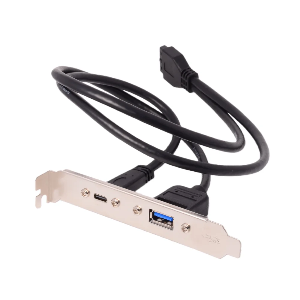 USB 3.0 20pin To Type A + Type-C Female Cable with Chassis Rear Baffle PCI Expansion 5Gbps Transmission