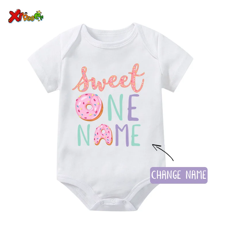 Donut Sweet One Family Shirt for Girl Birthday Party Matching Clothes Outfit Kids Clothes Baby Jumpsuit Custom Name Shirt Outfit