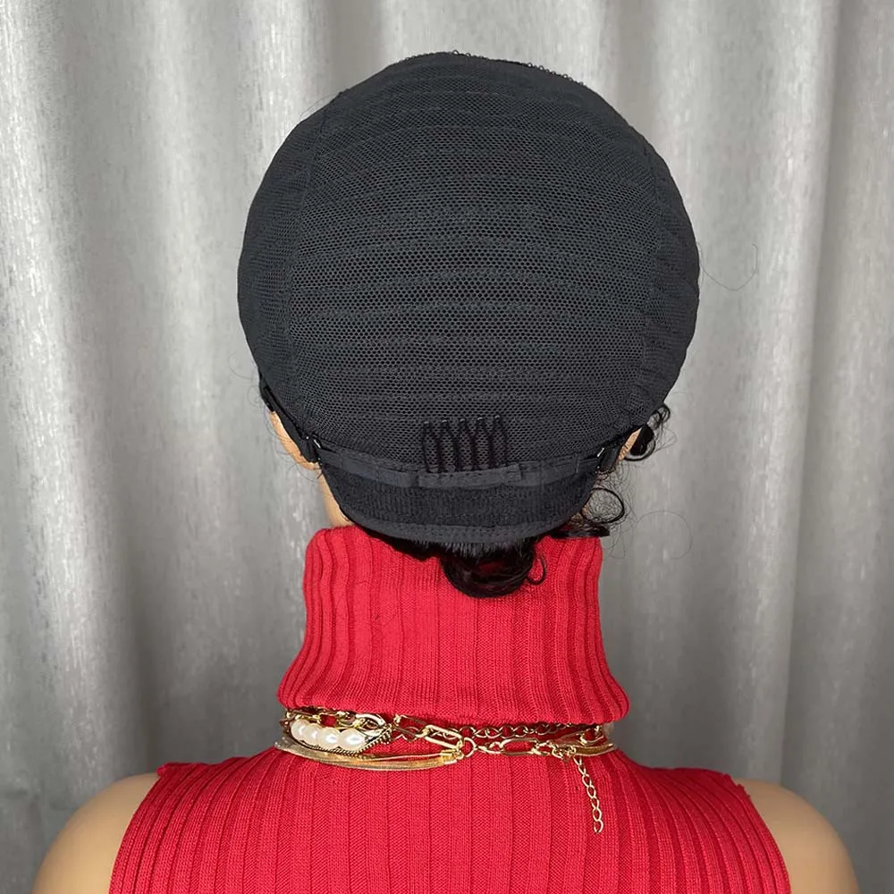 شعر مستعار مجعد بقص عابث للنساء ذوات البشرة السمراء، شعر بشري قصير مع غرة، شعر مستعار ريمي مصنوع آليًا بمظهر طبيعي للاستخدام اليومي