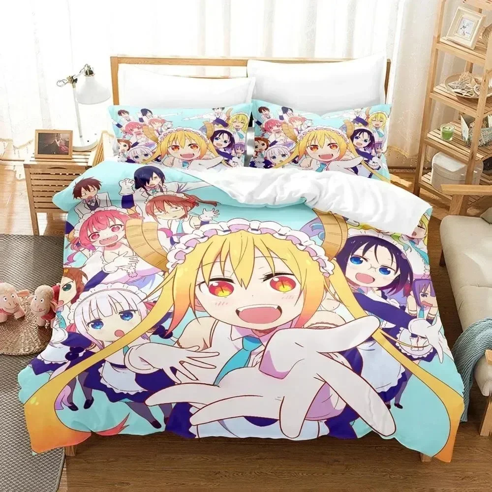 

3D Kawaii Girl Miss Kobayashi's Dragon Maid Bedding Set Anime 3 Piece Adult Kid Bedroom Duvet Cover Home Textiles Quilt Cover