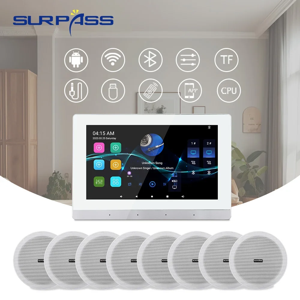 6inch WiFi audio Amplifier Bluetooth ceiling speakers system theater Smart Home Sound Android TouchScreen for Residential office