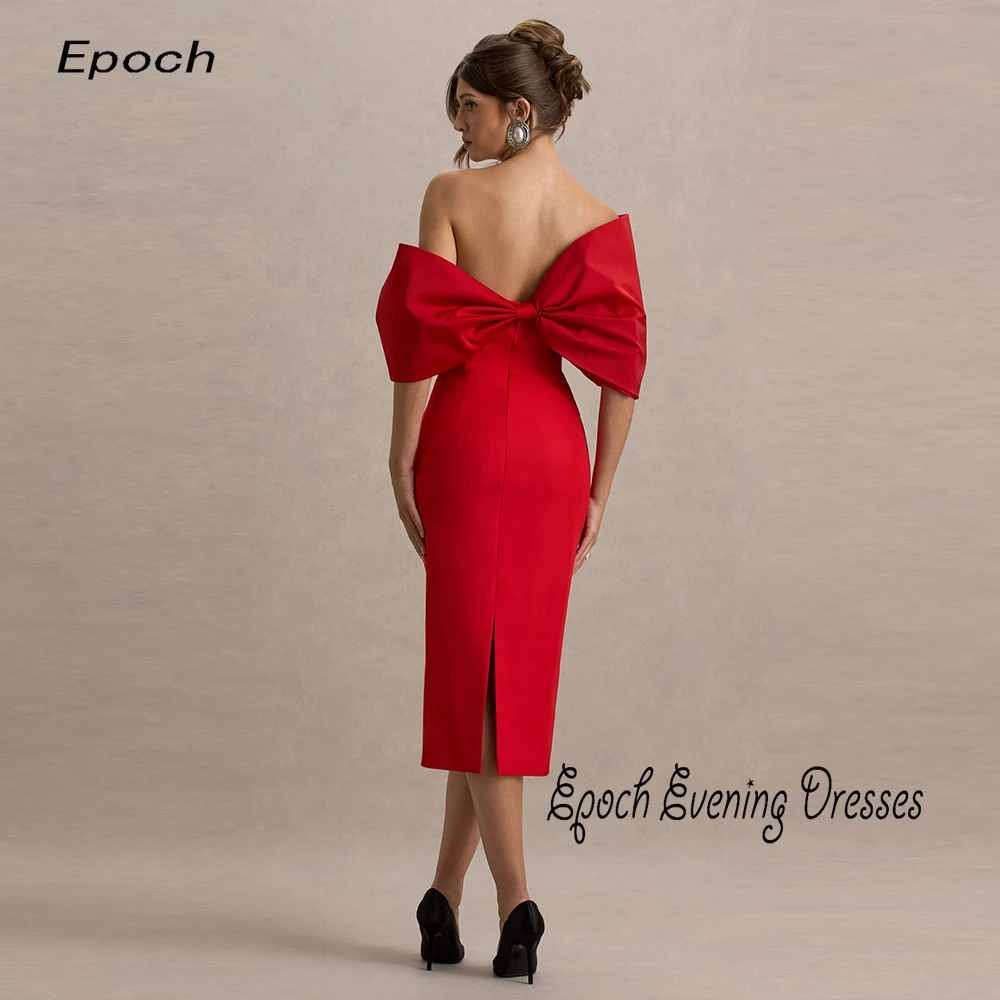 Epoch-Crêpe-Abendkleider فسات Alem Sierra Sierra Sierra Elegantes rotes asymmetrisches Bardot-Midikleid Cocktailparty-Abschlussballkleid formell