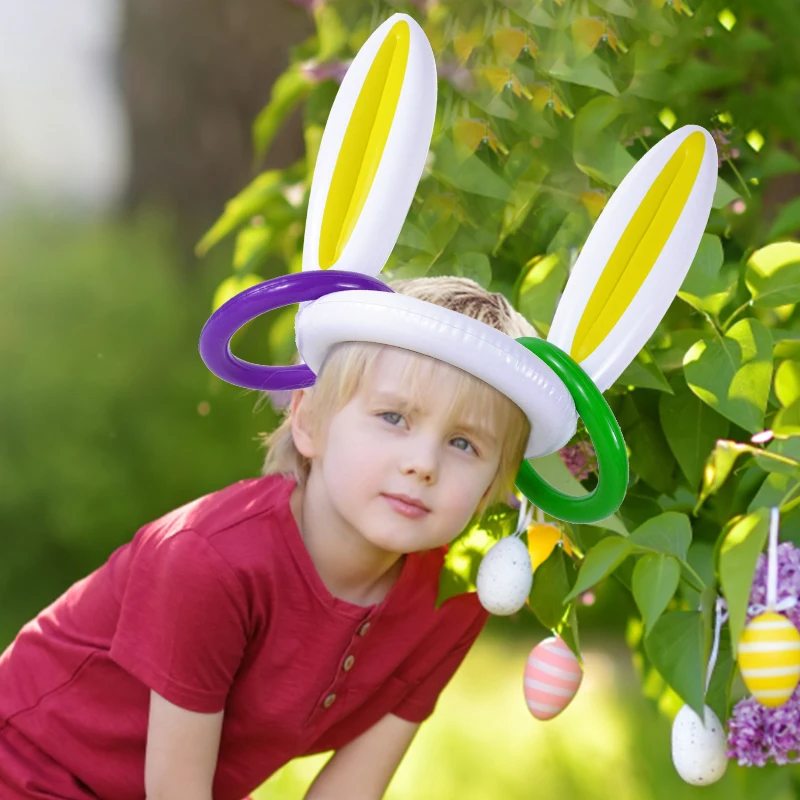 Easter Game Inflatable Rabbit Ear Hat Ring Toss Easter Party Gift For Kids Bunny Ear Shape Biththday Party Outdoor Inflated Toys