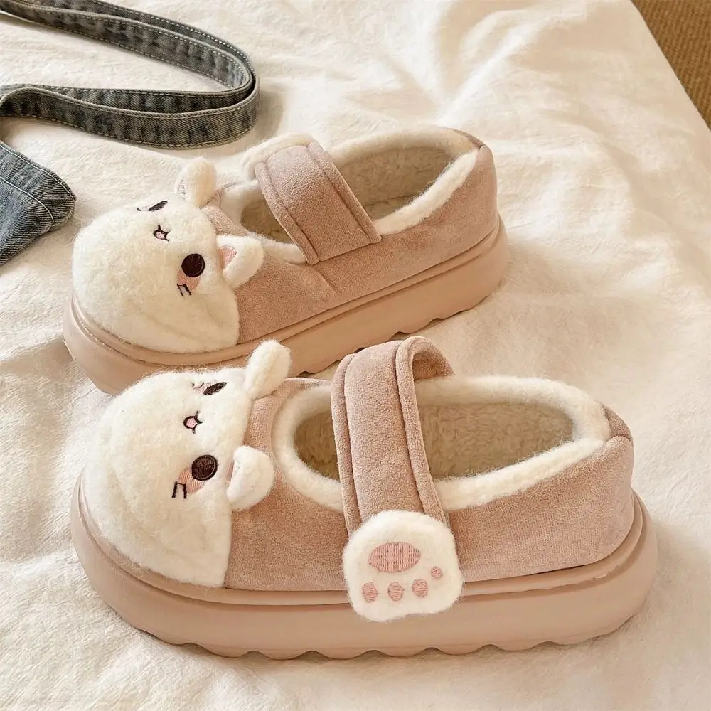 Fashion Cartoon Cat Paw Shoes Kawaii Homewear Thick Warm Slippers Lolita Thick-sole Mary Jane Cotton Shoes Outdoor view 2