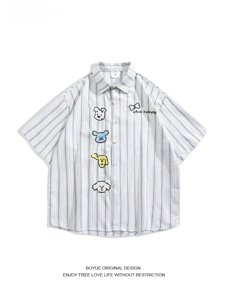 

Футболка Boyue в американском ретро-стиле с милым рисунком собаки в полоску, повседневная, летняя, модная, брендовая, для пар, для отдыха