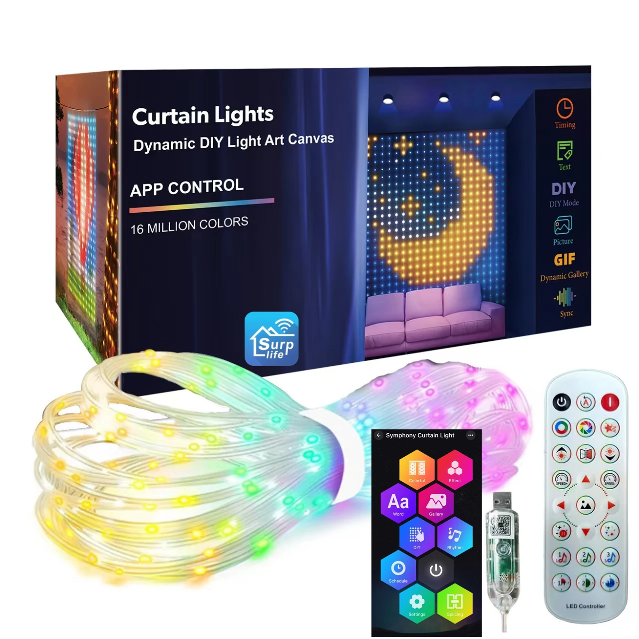 

LED Curtain Decorative Lights APP DIY Graphics IP 65 Waterproof for Room Bedroom Curtain Decoration Ambient Light