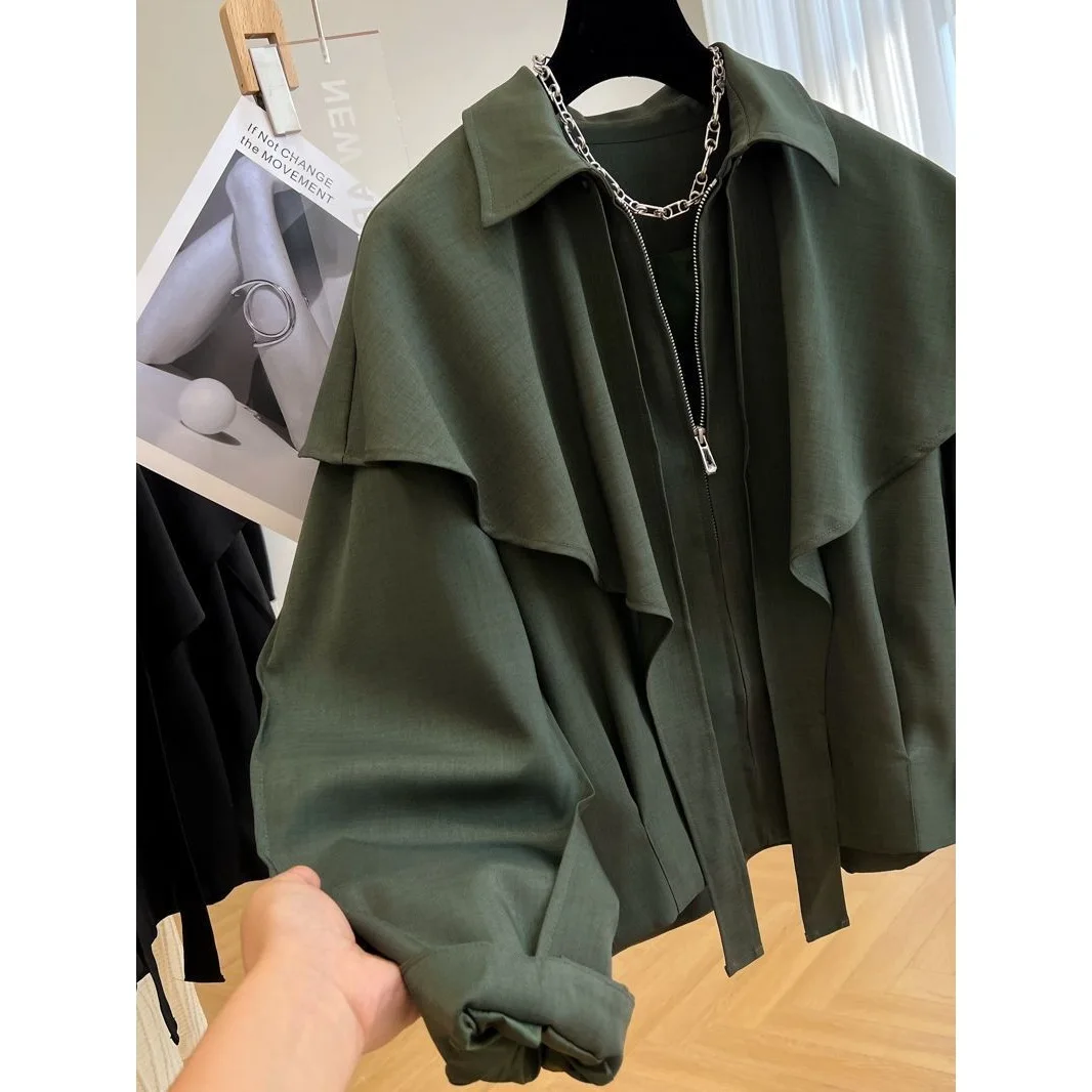 

Новинка 2025 года, плащ, шаль, повседневное короткое пальто, женское весенне-осеннее корейское свободное ветровка с длинными рукавами, женская верхняя одежда, модные топы