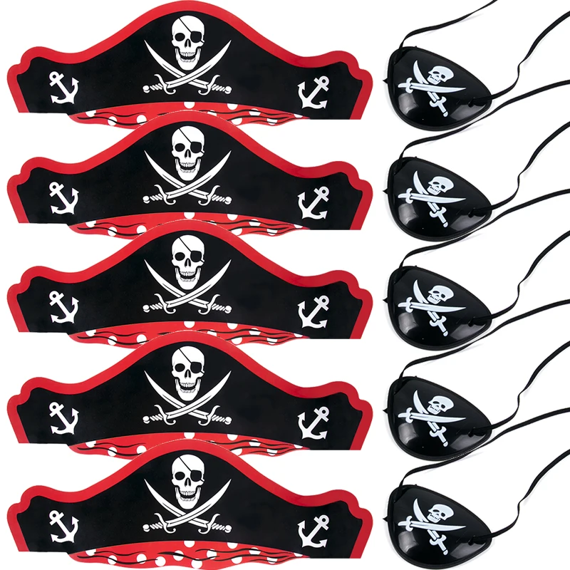 Chapeau de crâne de Pirate avec patchs pour les yeux, 10 pièces, accessoires de Costume de Cosplay pour fête d'halloween, décorations de fête d'anniversaire pour enfants