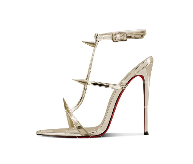 

New sexy 12cm pointed gold high-heeled shoes for women with ultra-fine heels and large size Liu Ding high-heeled sandals