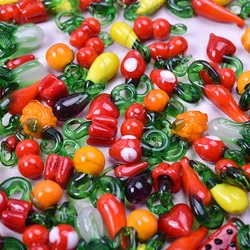 17pcs/Lot Glass New Vegetables Fruits Chili Peppers Watermelons Cabbage Charm Pendant 3D Handmade Glass Diy Necklace Accessories