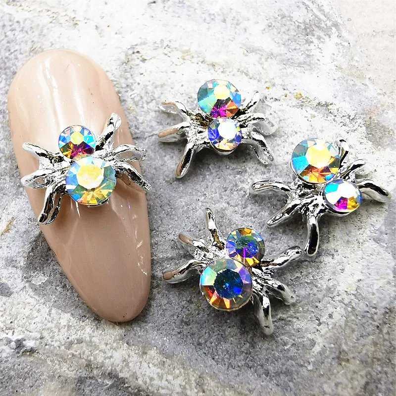 

100Pcs Metal Colorful Zircon Spider Nail Art Decorations Trendy Gothic Style Manicure Accessories Wholesale Dropshipping