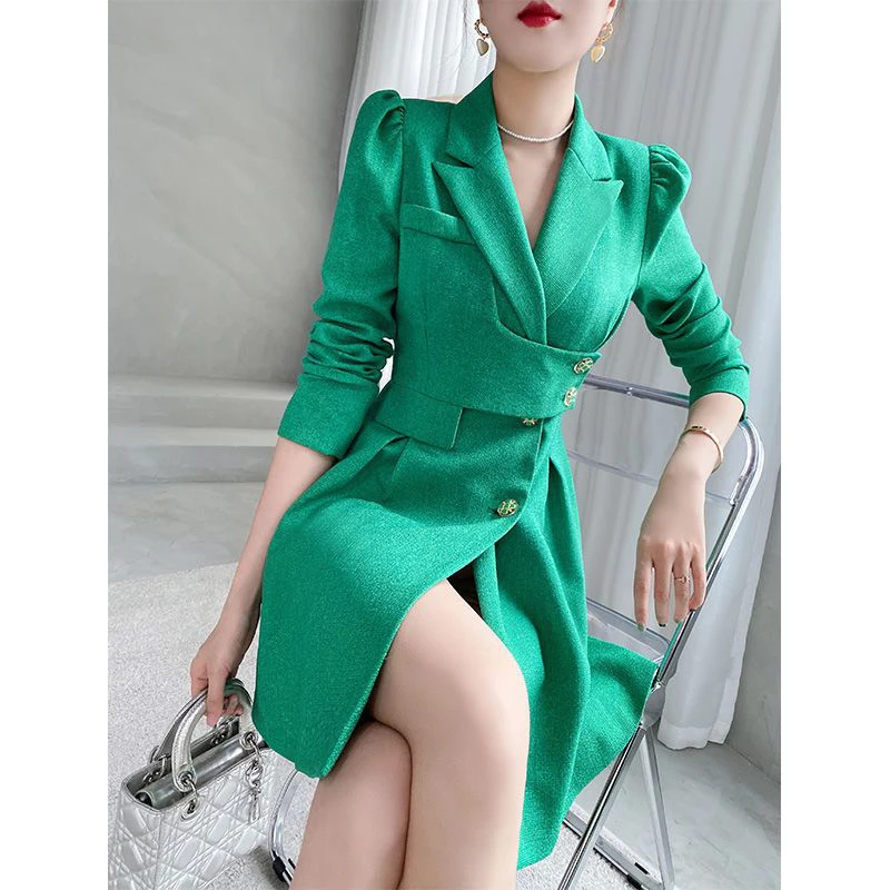 autumn winter elegant fashion solid color waist mini dress female long sleeve temperament vocation robe ladies vestidos de fiest