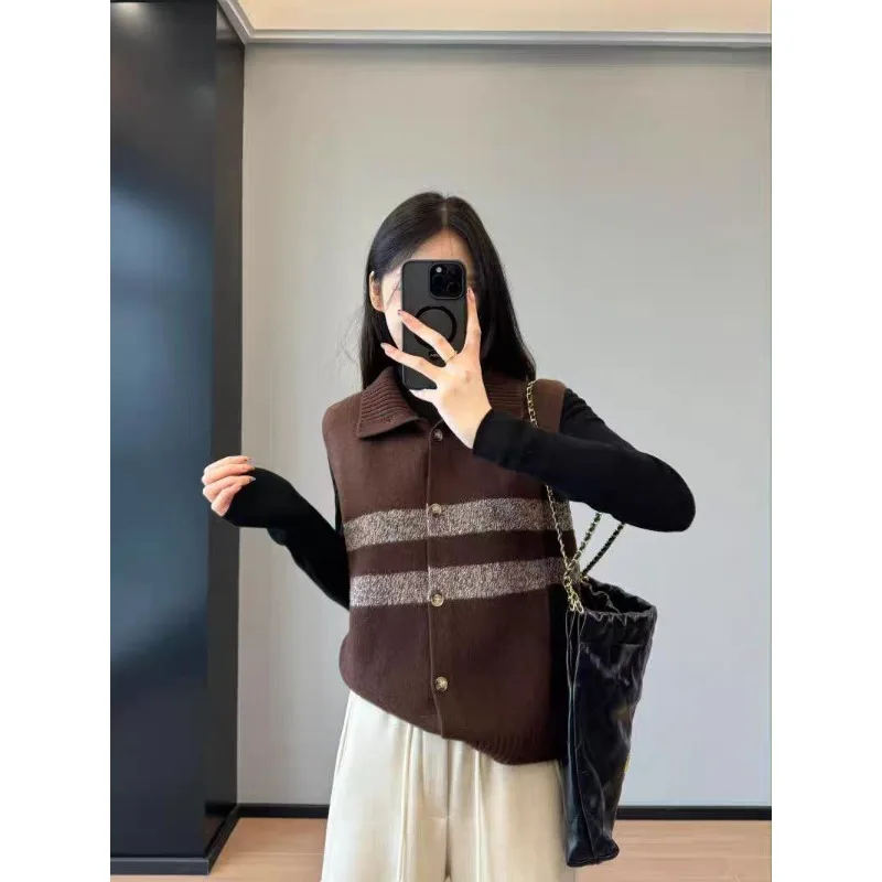 

Half Turtleneck Knitted Vest Vest Loose Versatile Stand Collar Lapel Two-wear Sweater Top