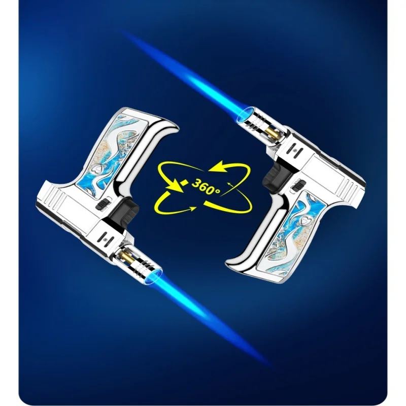 

Outdoor Barbecue Powerful Metal Gas Lighter Windproof Turbo Jet Blue Flame Kitchen Torch Cigar Smoking Accessories Ignition Gun