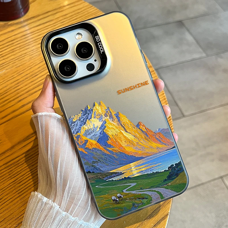 

Oil painting landscape phone case for iPhone 16 15 14 13 12 11 Pro/ Max/Plus shock-proof rear cover anti-fingerprint