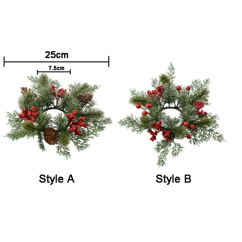 Artificial Flower Candle Wreath 25CM Red Fruit Candle Rings Pine Needle Romantic Candlestick Wreath Christmas Decor