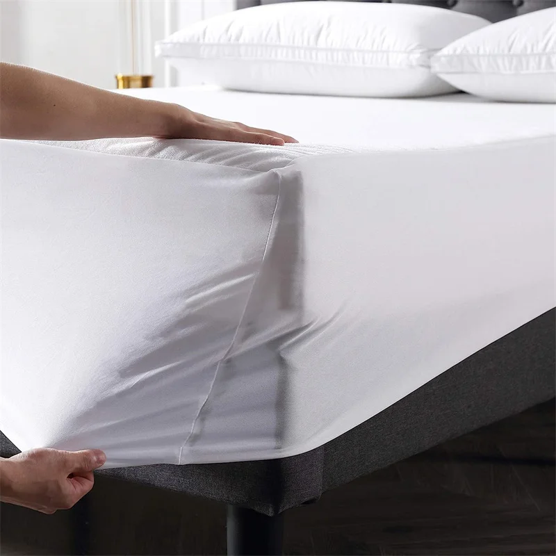 Waterproof Mattress Cover Terry Cloth Mattress Protector Non-Slil Breathable Fitted Sheet with Elastic Band Queen King Size Bed