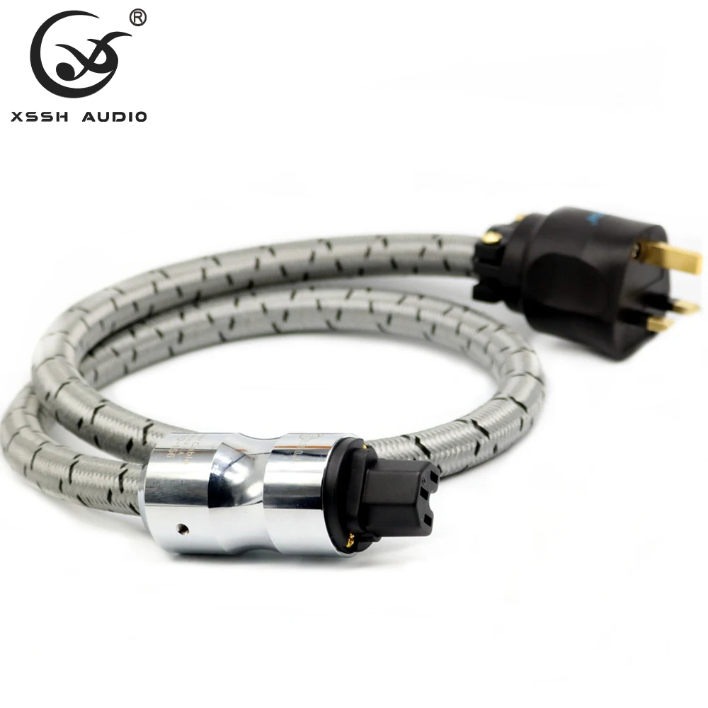 Electrical Line Wire Cord XSSH Audio YIVO Britsh UK IEC AC Plug OFC Power Cable CD Amplifier 15A Amp Braided Shield Power Cables