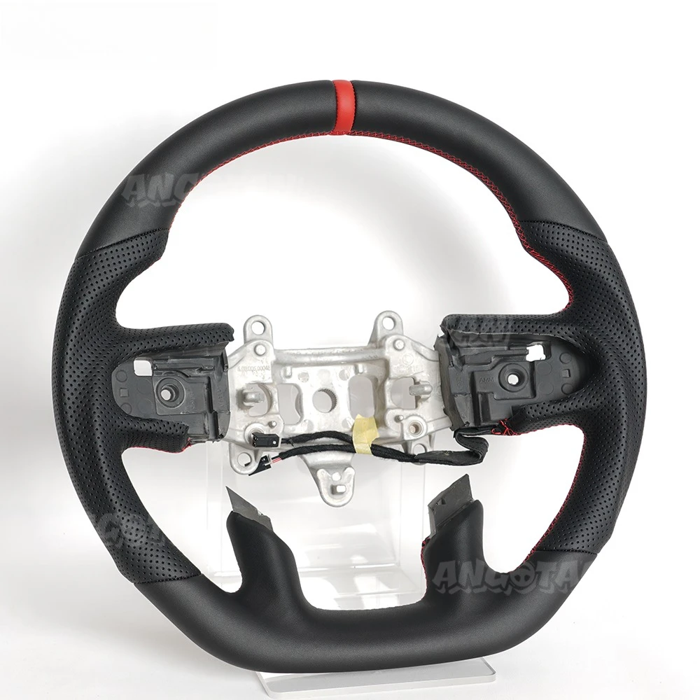 

Full Leather Steering Wheel Red Stitch Position Line No Paddle Holes For Dodge RAM 1500 2019-2024 With Heated Car Accessories