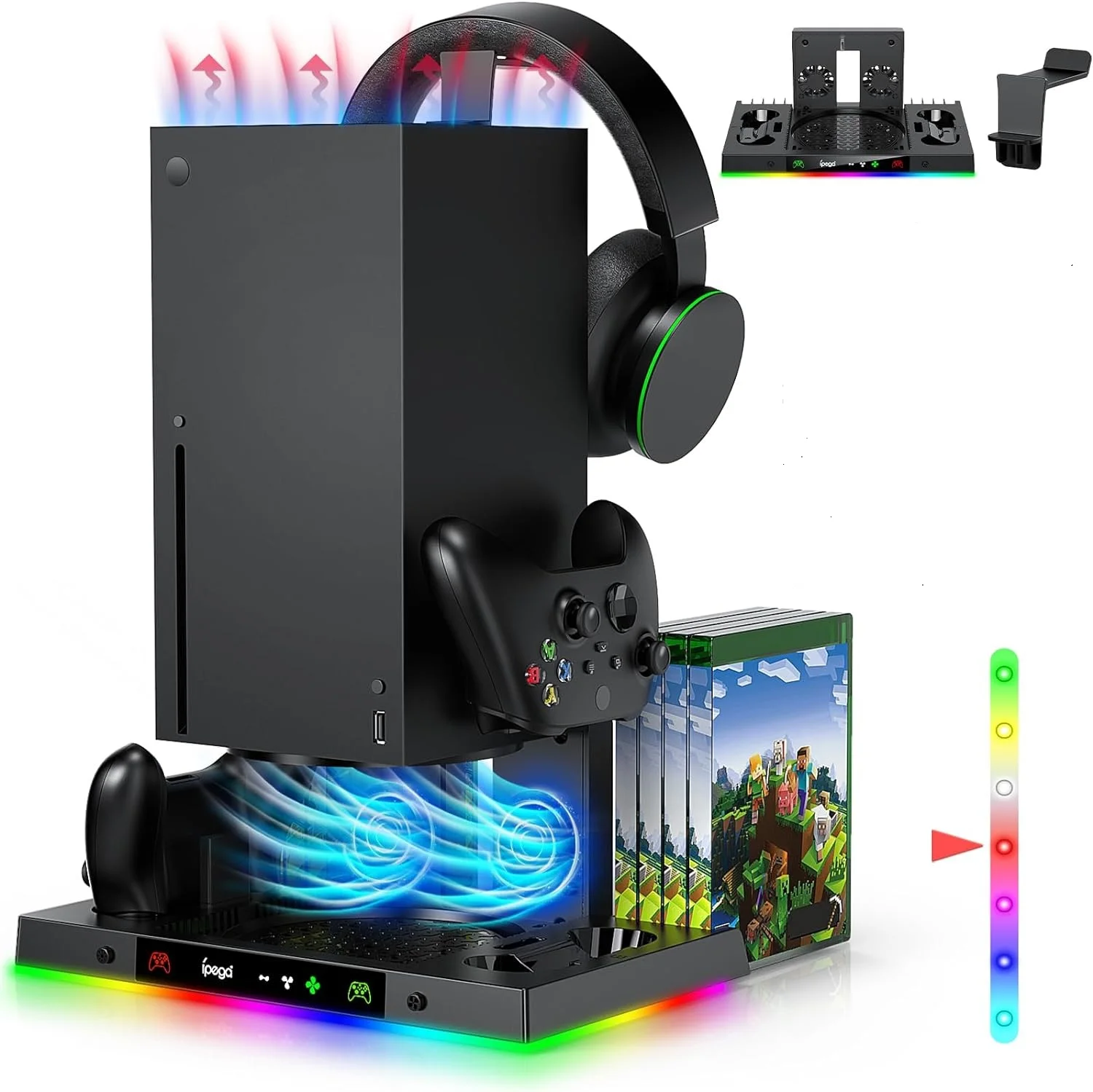 Ipega Charging Bae With Cooling Fan & Headphone Stand For Xbox Series X 3-in-1 RGB Dock Stand Game Controller Type C Charger