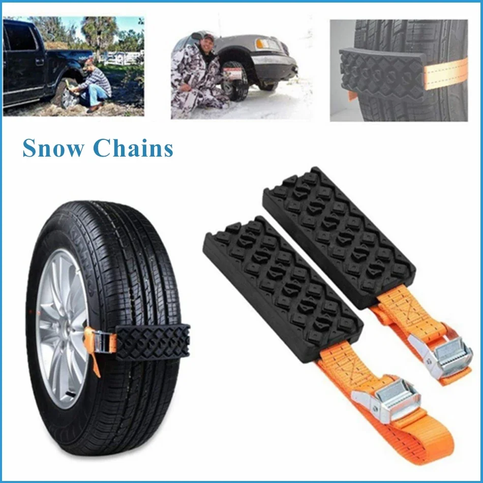 BENOO 1/2/4PCS Durable PU Anti-Skid Car Tire Traction Blocks With Bag Emergency Snow Mud Sand Tire Chain Straps For Snow Mud Ice