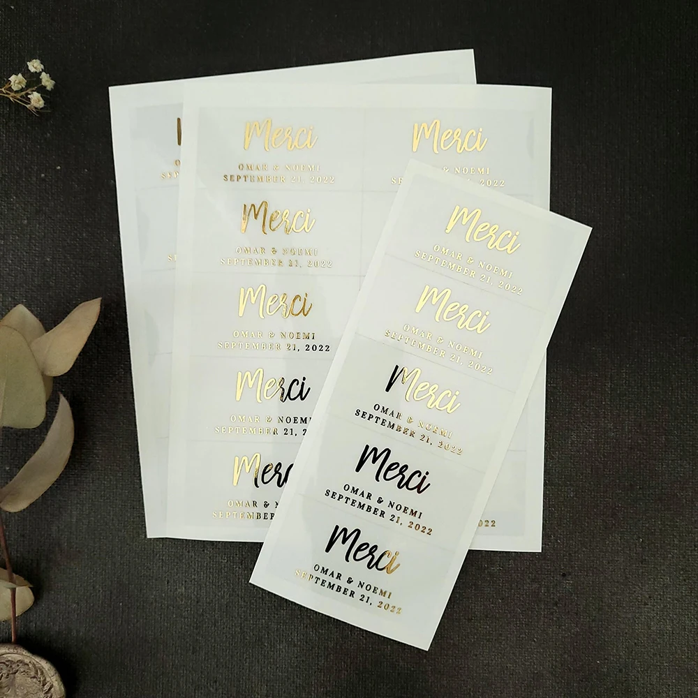 100 قطعة ملصقات للتسمية الشفافة المخصصة الذهب احباط ملصقات اسم التسمية الشخصية مقاوم للماء ملصقات شعار الزفاف #2