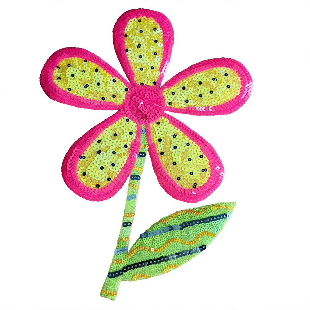 Einteiliger Glitzer-Blumen-Stickaufnäher zum Aufbügeln für Kleidung, Taschen und modische Dekorationen
