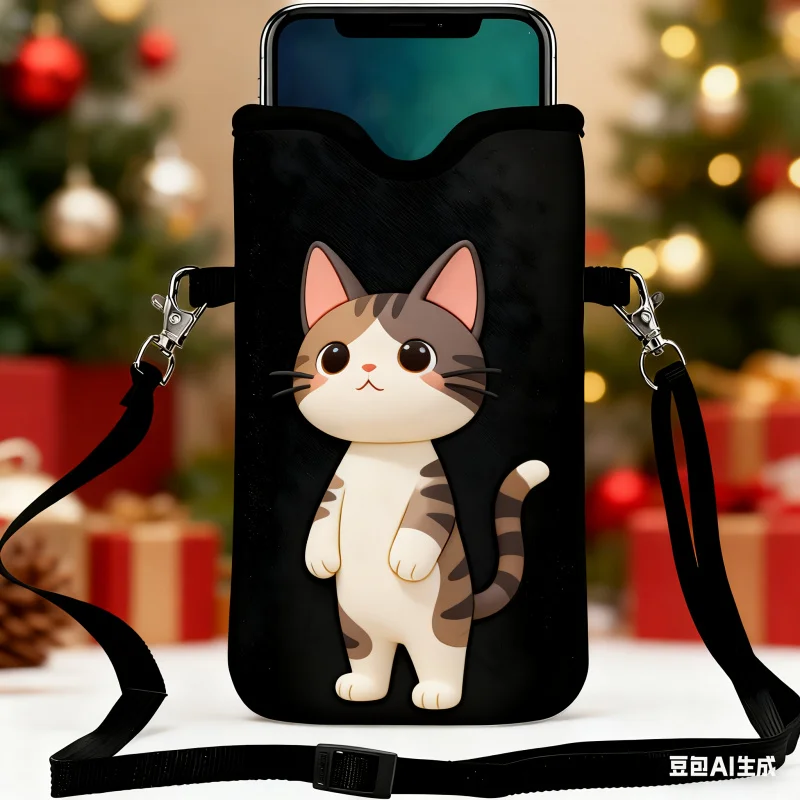 

1 шт., неопреновая сумка для мобильного телефона с изображением милых животных, портативный защитный чехол для мобильного телефона с сумкой через плечо, шейный ремешок