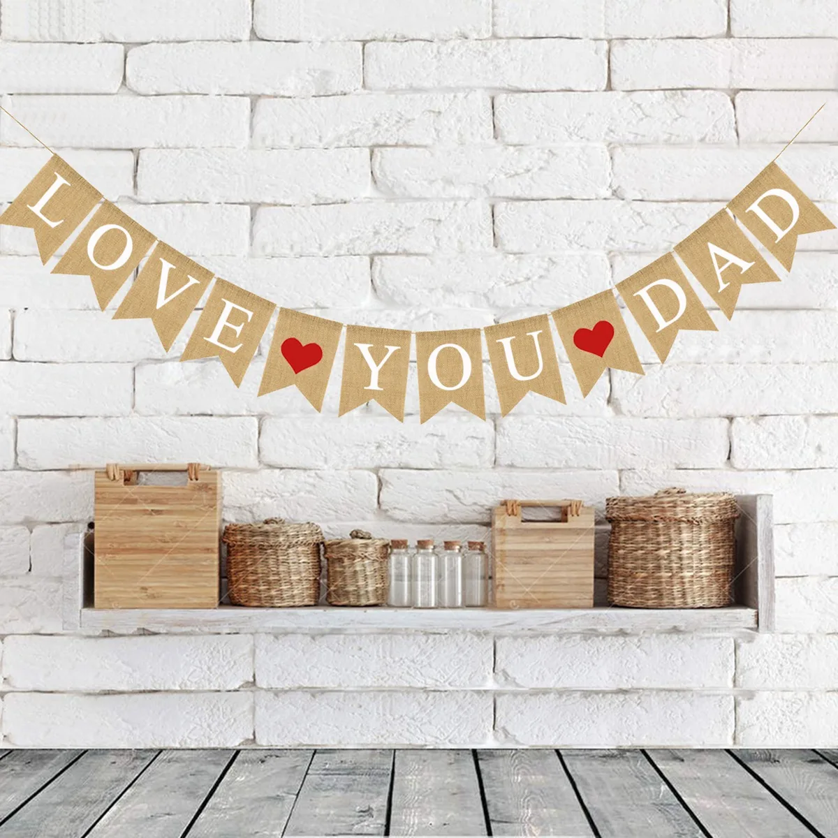 

Love You Dad Bunting Banner Red Heart Burlap Linen Decorative Pull Flag Party Supplies Father'S Day Decoration Hanging
