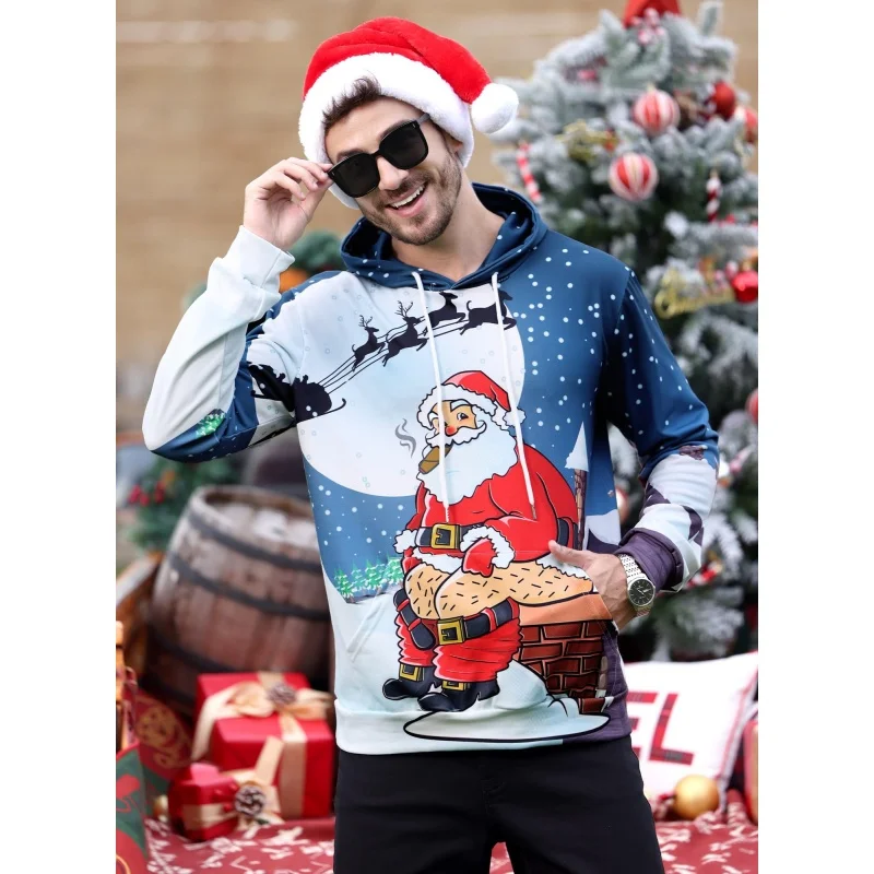 ثلاثية الأبعاد مطبوعة سانتا كلوز يسوع الألبكة هوديي للرجال عيد الميلاد نمط كم طويل بلايز عادية البلوز البلوز فضفاض هوديس