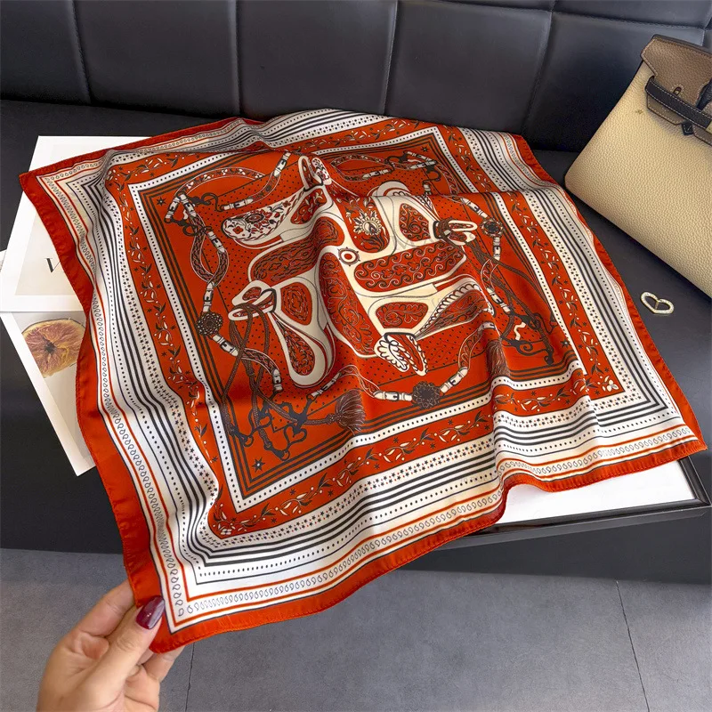 New Bandana Designer Silk Square Scarf Women Satin Shawl Wrap Hijab Female Hair Band Wrist Luxury Headkerchief 70*70cm Echarpe view 2