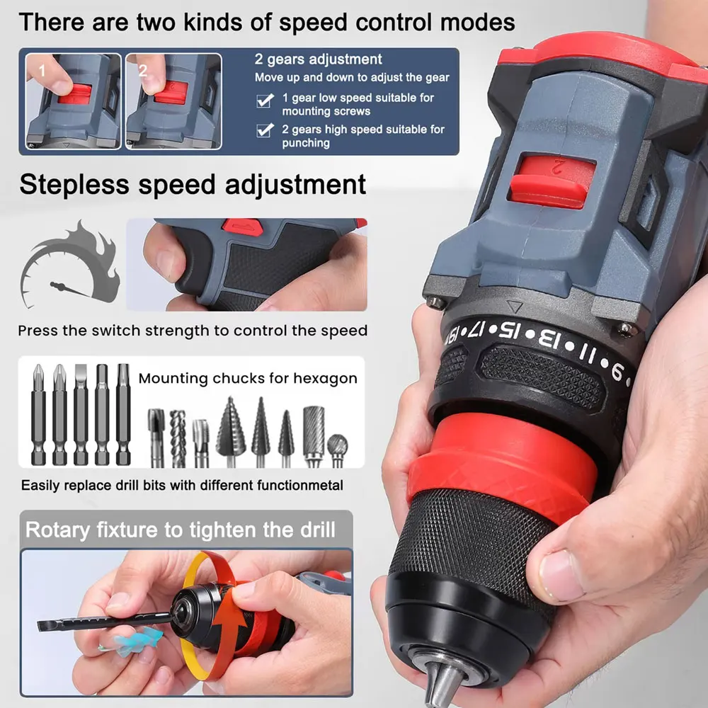16.8V 2 In1 Drill Electric Screwdriver Multi-function Power Tool 45Nm Torque Brushless Motor Screw Driver Electronics Repairing