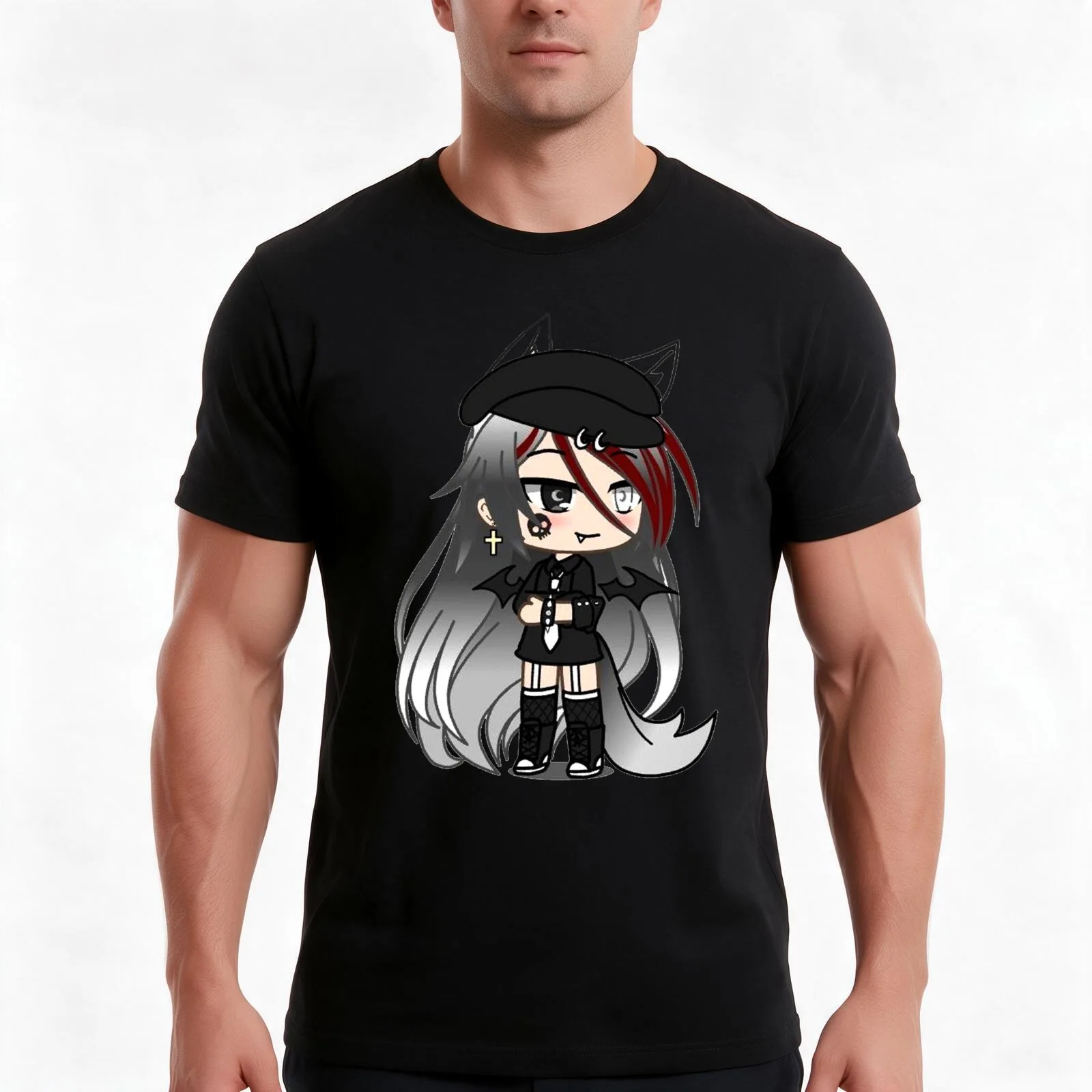 Gacha life socks T-Shirt, Summer Casual Cotton Tee, Oversized Streetwear Tops, Vintage Graphic Print, Loose Fit Short Sleeve