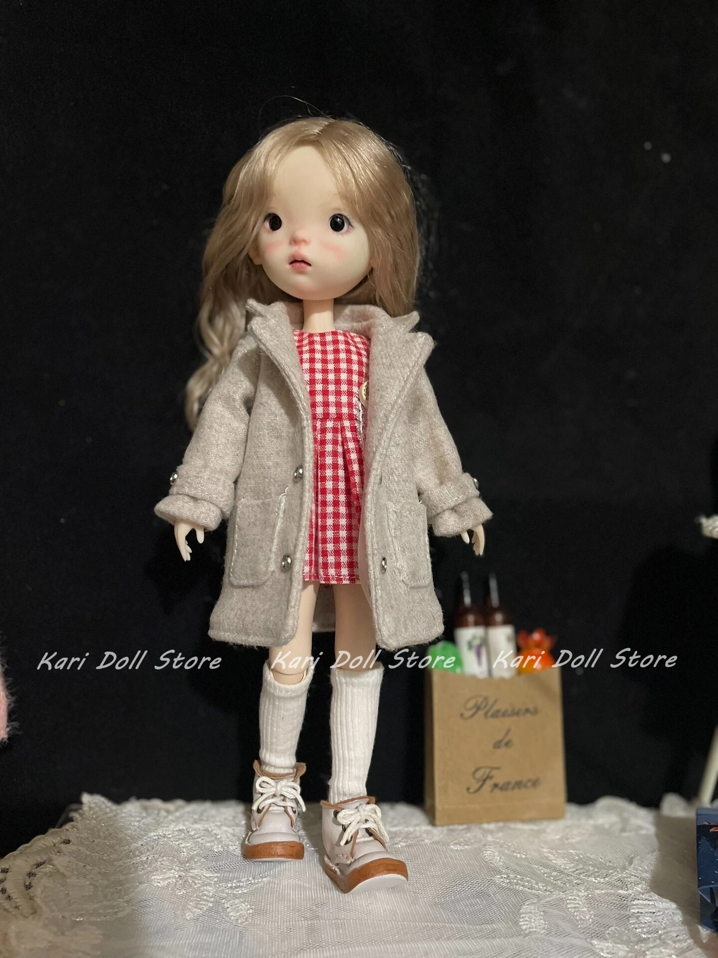 Kari Doll Clothes and skirts 2025 Light gray half-length tweed doll overcoat for Landazz Landoudou Doll